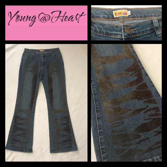 Y2K Blue Jeans Flares With Velour Detail - Picture 3 of 9